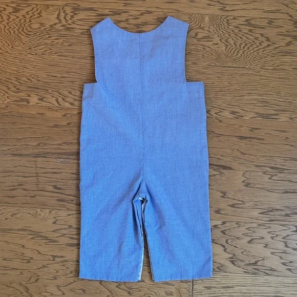 Embroidered Football Blue Gingham Smocked Romper - Picture 6 of 8